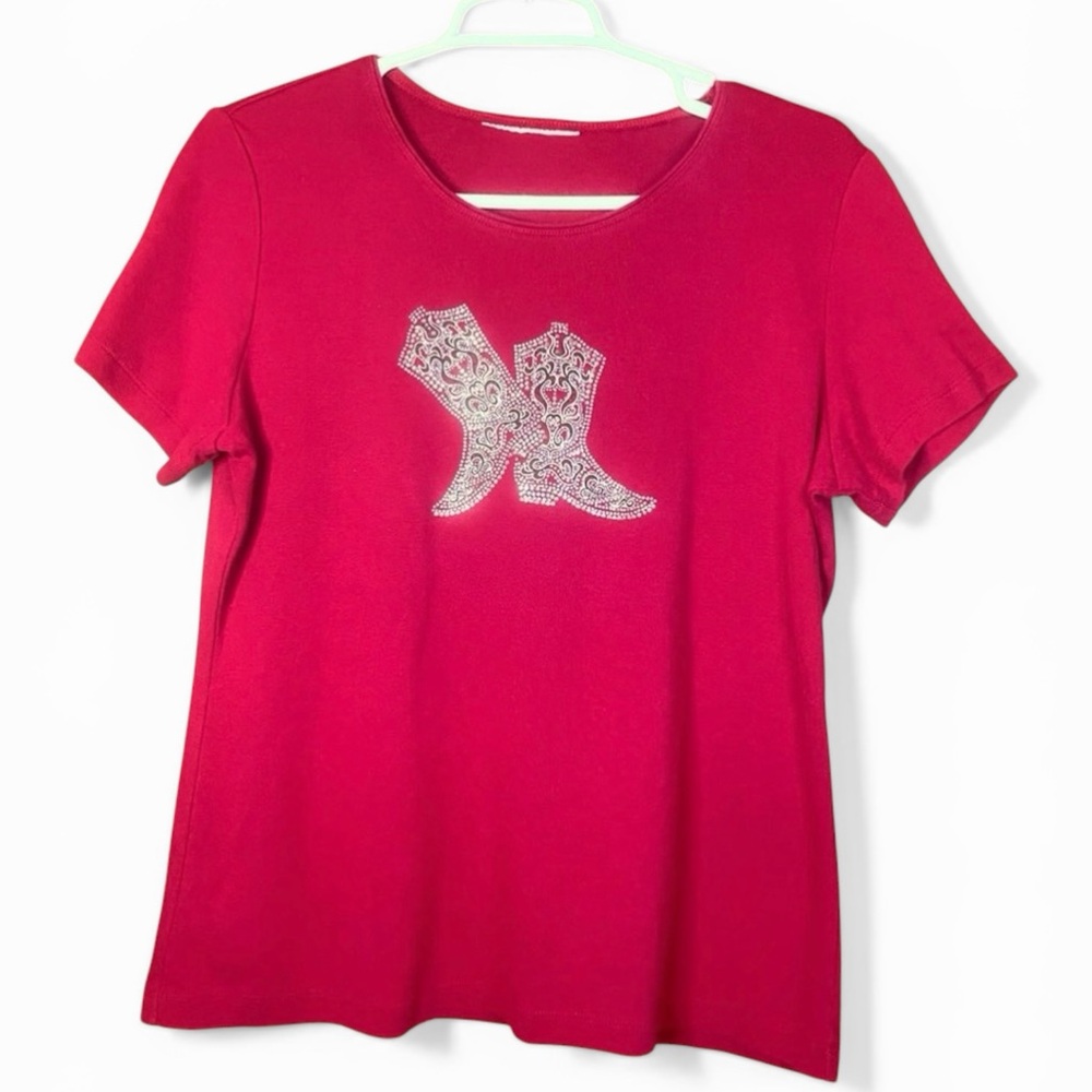 Boot Kickin’ Rhinestone Blouse Shirt Deep Red w/ Silver Sm-Med Western Cowgirl